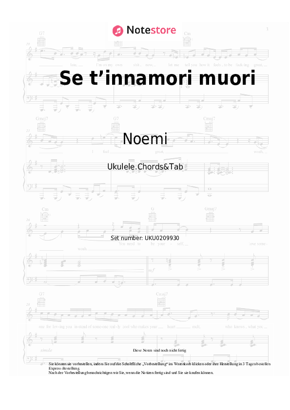 Noten Noemi - Se t’innamori muori - Ukulele.Akkorde&Tabs
