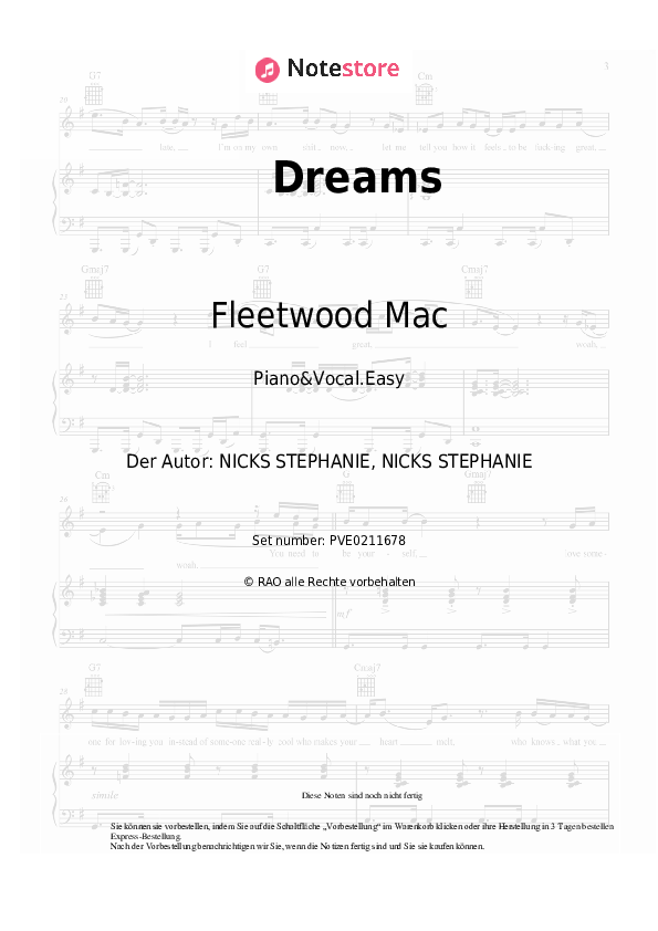 Einfache Noten Fleetwood Mac - Dreams - Klavier&Gesang.Einfach