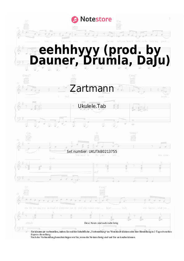 Noten Zartmann - eehhhyyy (prod. by Dauner, Drumla, DaJu) - Ukulele.Tabs