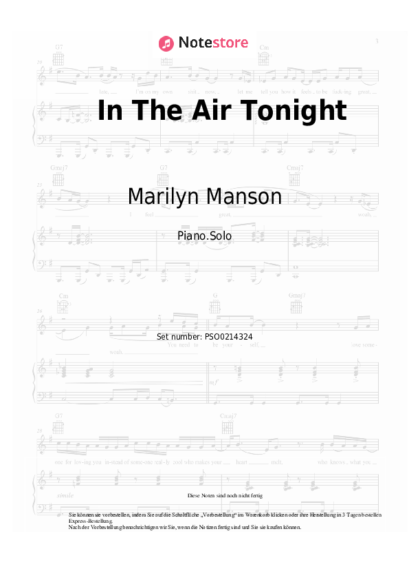 Noten Marilyn Manson - In The Air Tonight - Klavier.Solo