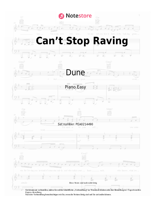 Einfache Noten Dune - Can’t Stop Raving - Klavier.Einfach