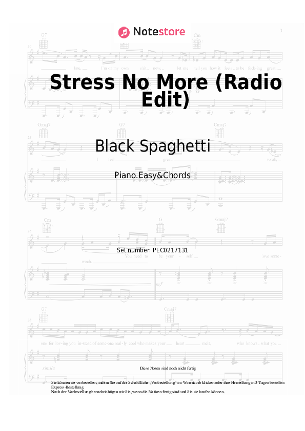Einfache Noten und Akkorde Black Spaghetti - Stress No More (Radio Edit) - Klavier.Einfach&Akkorde