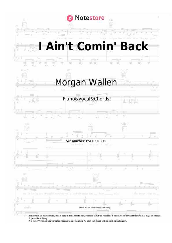 Noten und Akkorde Morgan Wallen, Post Malone - I Ain't Comin' Back - Klavier&Gesang&Akkorde