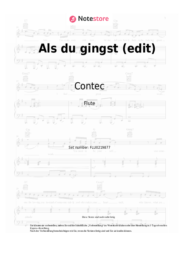 Noten Contec, Lina Maly - Als du gingst (edit) - Flöte