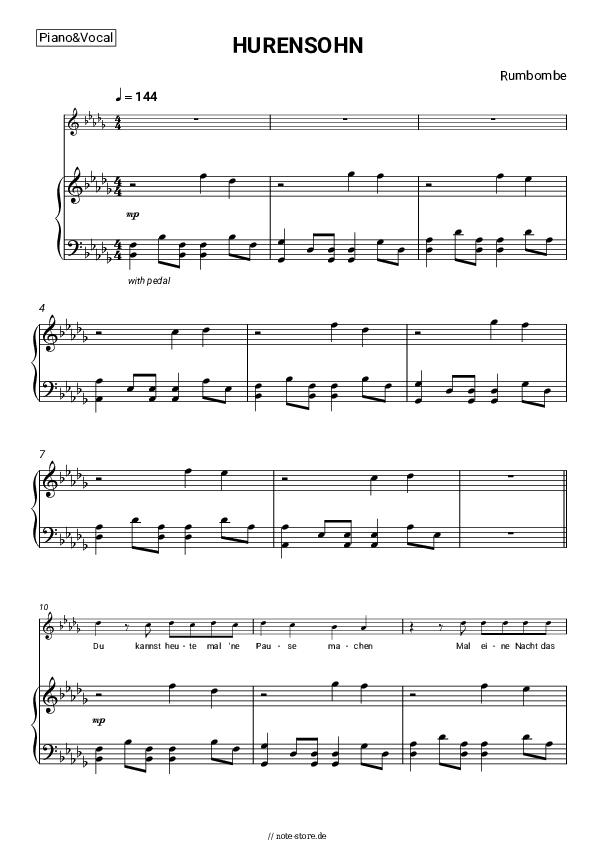 Noten mit Gesang Rumbombe - HURENSOHN - Klavier&Gesang