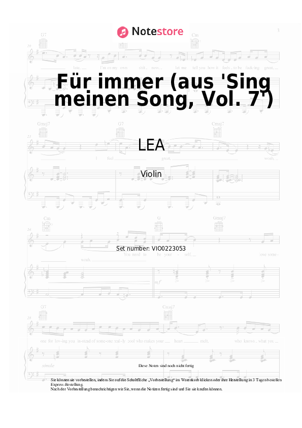 Noten LEA, Max Giesinger - Für immer (aus 'Sing meinen Song, Vol. 7') - Violine