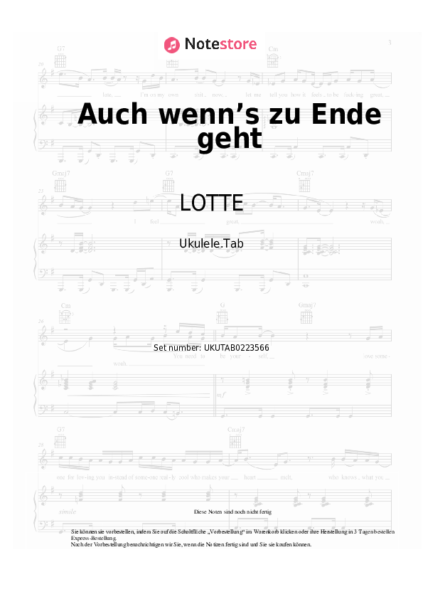 Noten LOTTE - Auch wenn’s zu Ende geht - Ukulele.Tabs