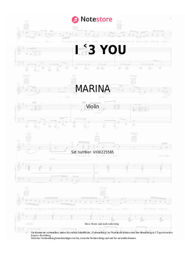 Noten MARINA - I ˂3 YOU - Violine