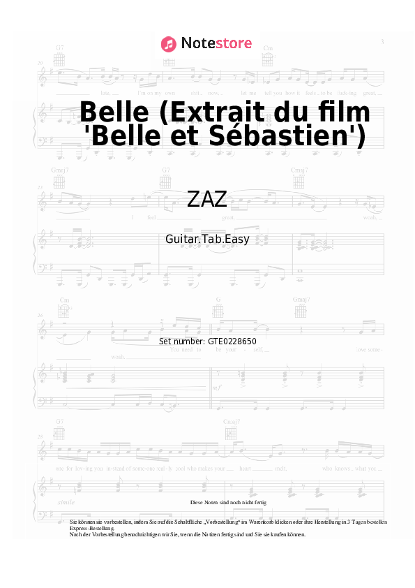 Einfache Tabs ZAZ, Armand Amar - Belle (Extrait du film 'Belle et Sébastien') - Gitarre.Tabs.Einfach