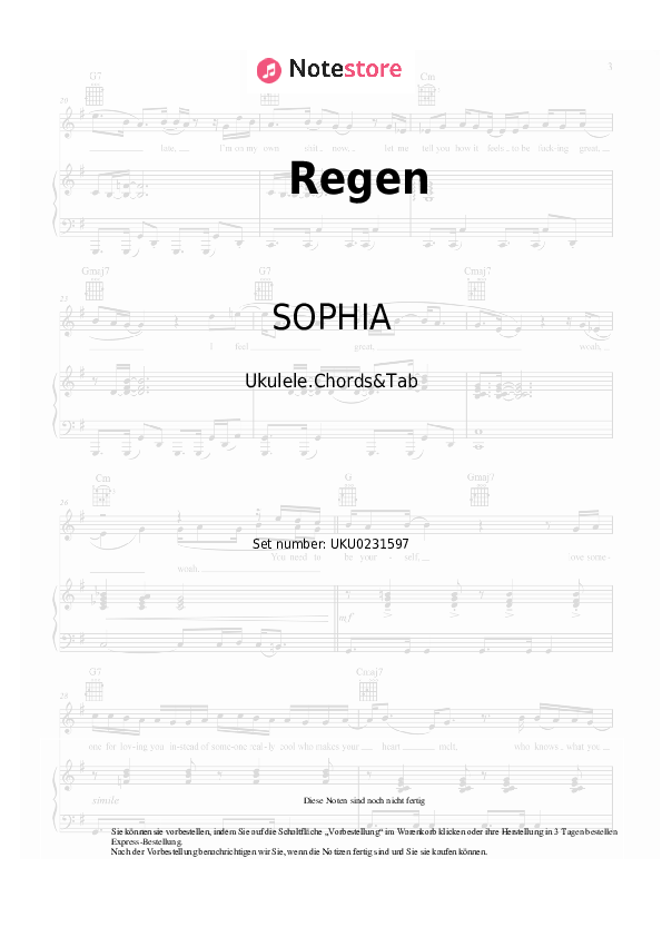 Noten SOPHIA - Regen - Ukulele.Akkorde&Tabs