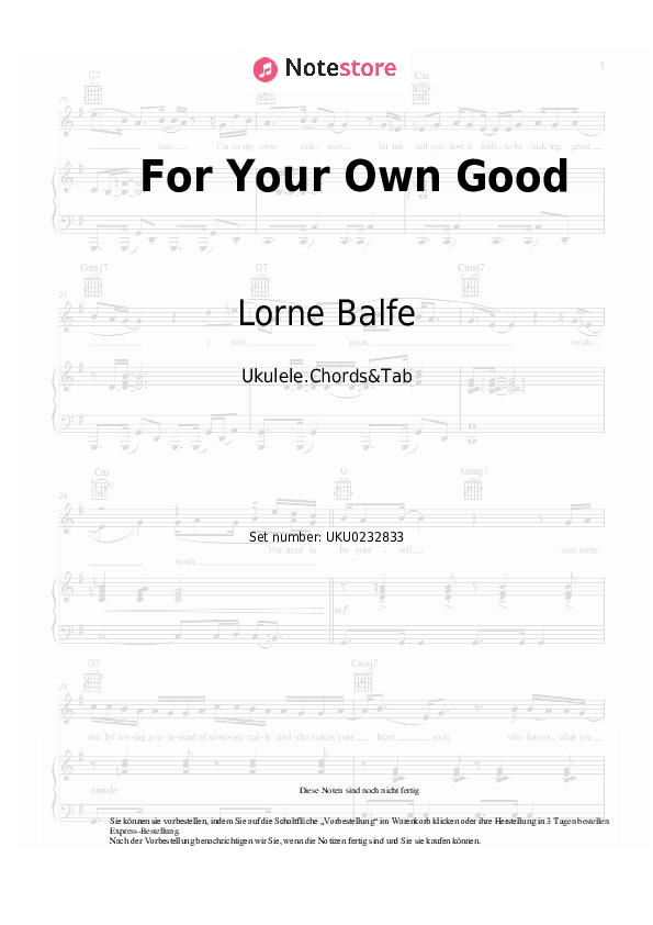 Noten Lorne Balfe - For Your Own Good - Ukulele.Akkorde&Tabs
