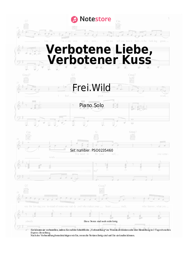 Noten Frei.Wild - Verbotene Liebe, Verbotener Kuss - Klavier.Solo