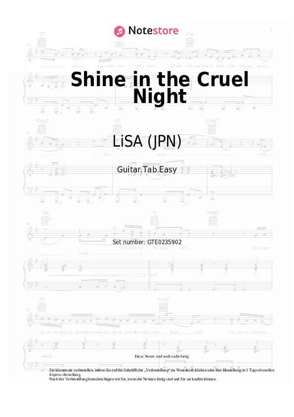 Einfache Tabs LiSA (JPN) - Shine in the Cruel Night - Gitarre.Tabs.Einfach