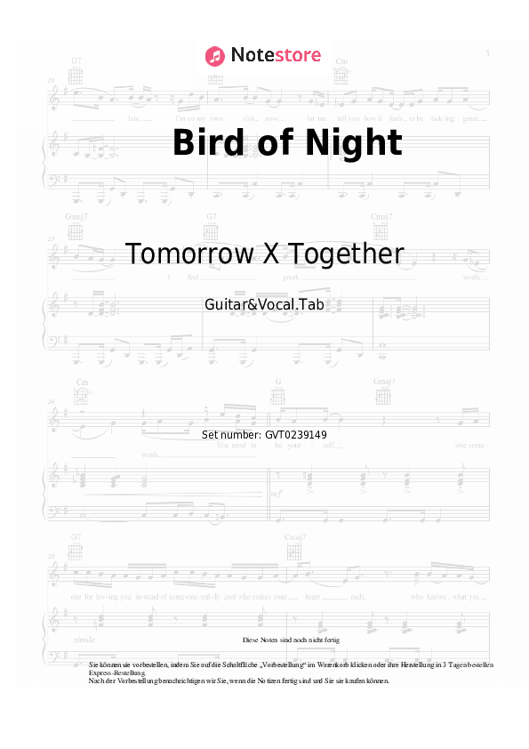 Akkorde und Gesang Tomorrow X Together - Bird of Night - Gitarre&Gesang.Tabs