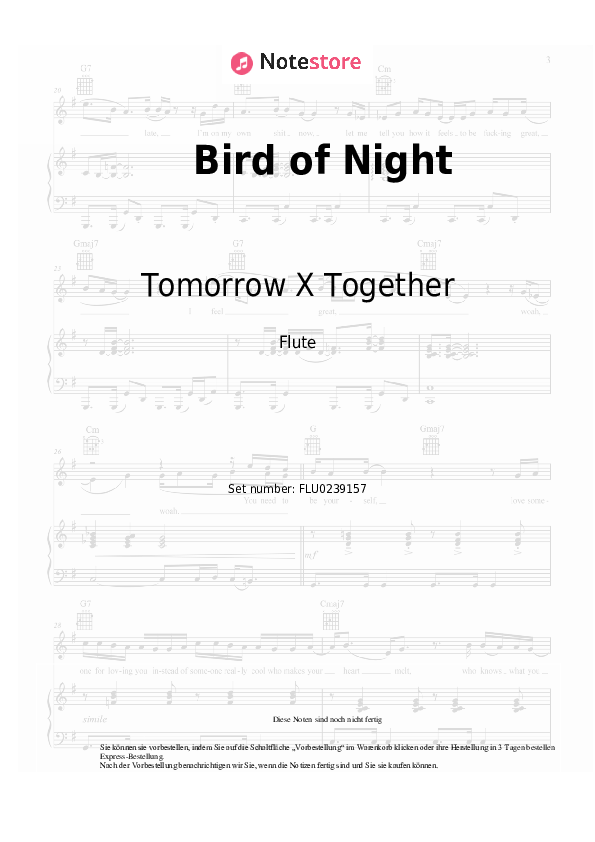 Noten Tomorrow X Together - Bird of Night - Flöte