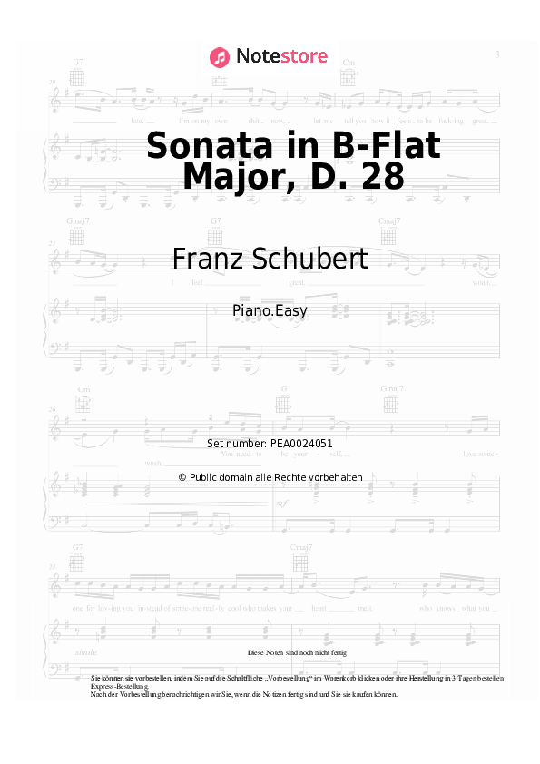Einfache Noten Franz Schubert - Sonata in B-Flat Major, D. 28 - Klavier.Easy