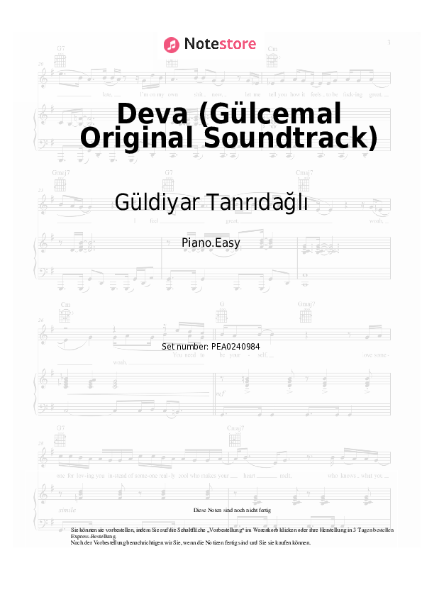 Einfache Noten Güldiyar Tanrıdağlı - Deva (Gülcemal Original Soundtrack) - Klavier.Einfach