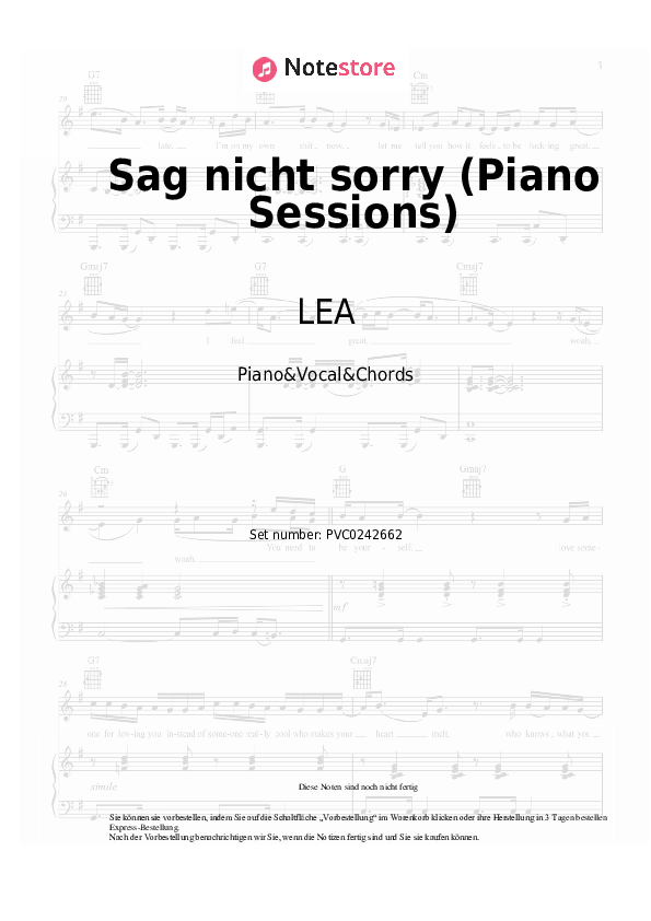 Noten und Akkorde LEA - Sag nicht sorry (Piano Sessions) - Klavier&Gesang&Akkorde
