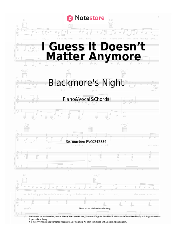 Noten und Akkorde Blackmore's Night - I Guess It Doesn’t Matter Anymore - Klavier&Gesang&Akkorde