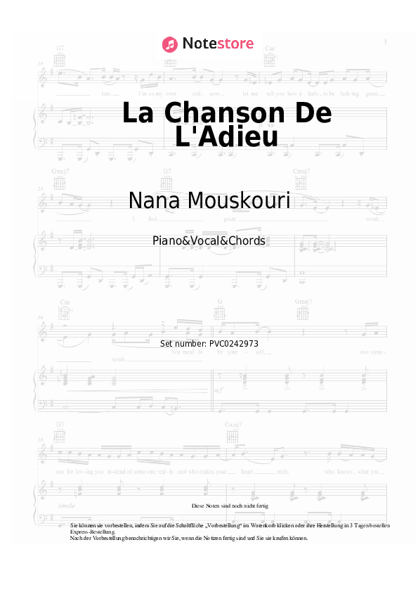 Noten und Akkorde Nana Mouskouri - La Chanson De L'Adieu - Klavier&Gesang&Akkorde
