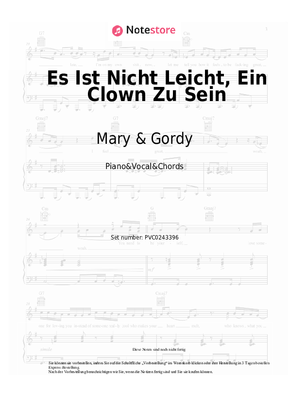 Noten und Akkorde Mary & Gordy - Es Ist Nicht Leicht, Ein Clown Zu Sein - Klavier&Gesang&Akkorde
