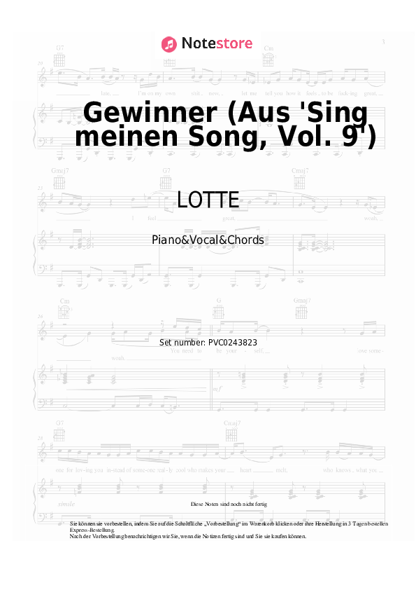 Noten und Akkorde LOTTE - Gewinner (Aus 'Sing meinen Song, Vol. 9') - Klavier&Gesang&Akkorde