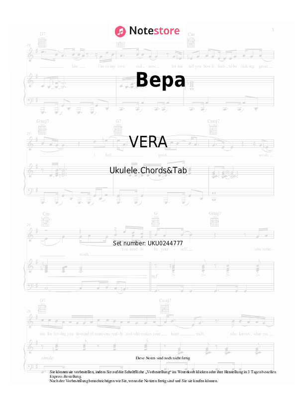Noten VERA - Вера - Ukulele.Akkorde&Tabs