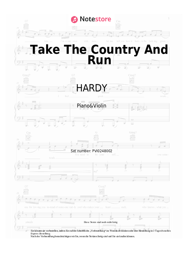 Noten HARDY - Take The Country And Run - Klavier&Geige