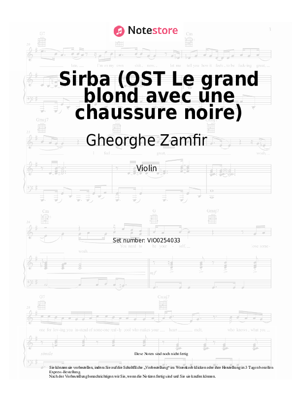 Noten Gheorghe Zamfir - Sirba (OST Le grand blond avec une chaussure noire) - Violine