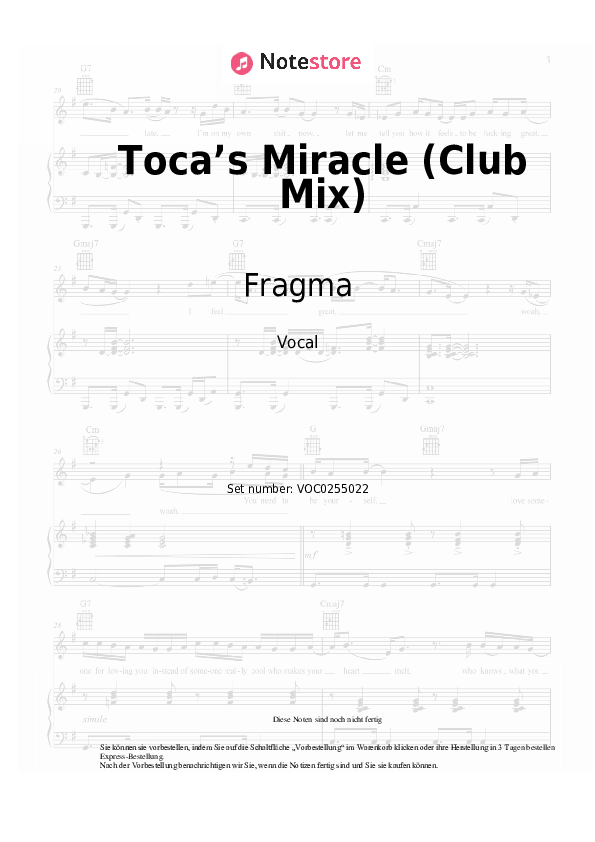 Noten Fragma - Toca’s Miracle (Club Mix) - Gesang