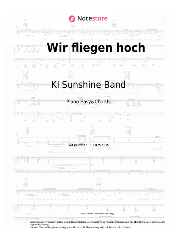 Einfache Noten und Akkorde KI Sunshine Band - Wir fliegen hoch - Klavier.Einfach&Akkorde