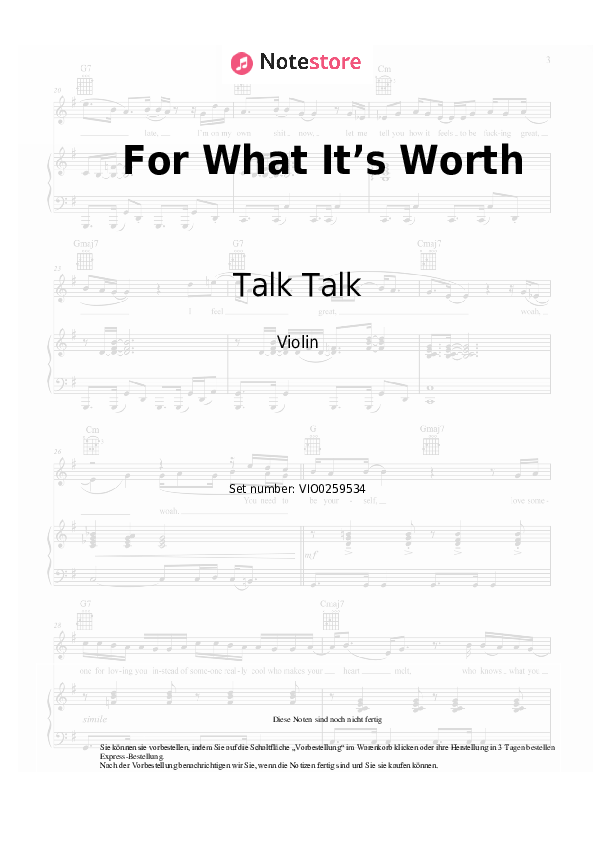 Noten Talk Talk - For What It’s Worth - Violine