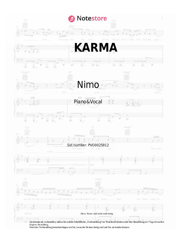 Noten mit Gesang Nimo - KARMA - Klavier&Gesang