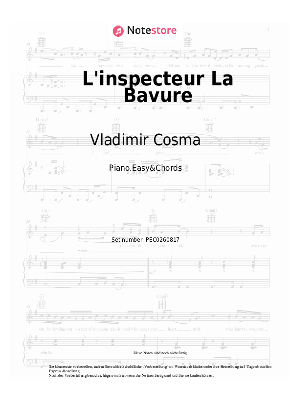 Einfache Noten und Akkorde Vladimir Cosma - L'inspecteur La Bavure - Klavier.Einfach&Akkorde