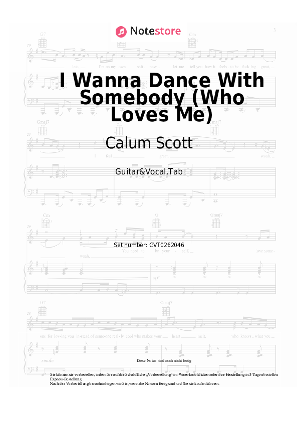Akkorde und Gesang Calum Scott, Whitney Houston - I Wanna Dance With Somebody (Who Loves Me) - Gitarre&Gesang.Tabs