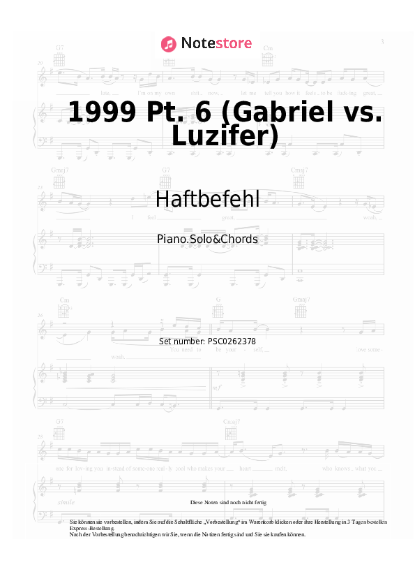 Noten und Akkorde Haftbefehl - 1999 Pt. 6 (Gabriel vs. Luzifer) - Klavier.Solo&Akkorde