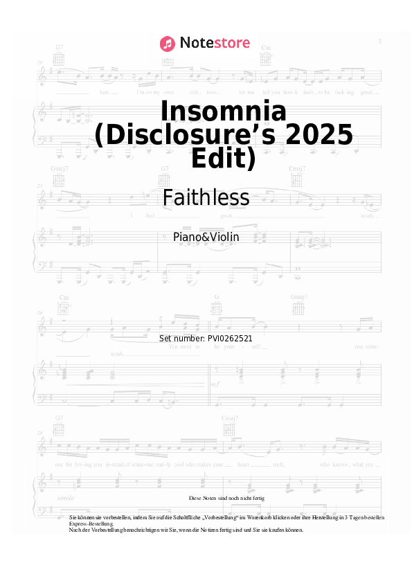 Noten Faithless, Disclosure - Insomnia (Disclosure’s 2025 Edit) - Klavier&Geige
