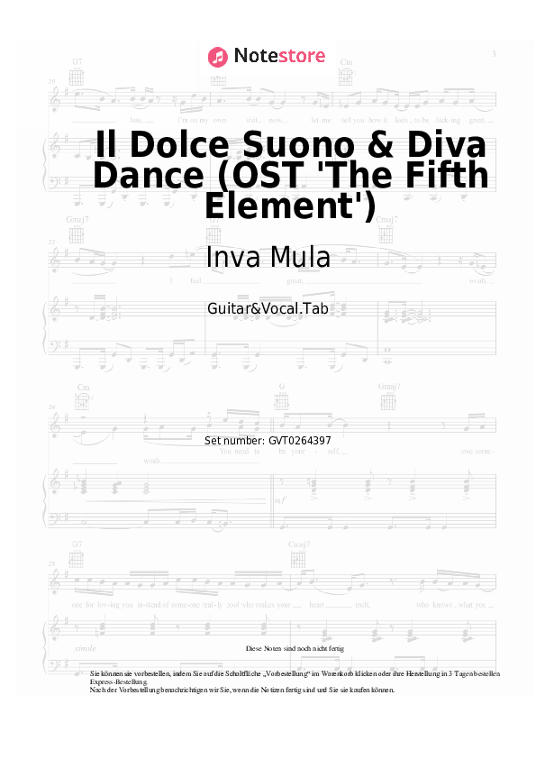 Akkorde und Gesang Inva Mula, Eric Serra - Il Dolce Suono & Diva Dance (OST 'The Fifth Element') - Gitarre&Gesang.Tabs