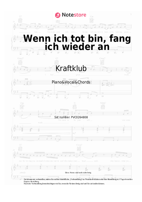 Noten und Akkorde Kraftklub - Wenn ich tot bin, fang ich wieder an - Klavier&Gesang&Akkorde