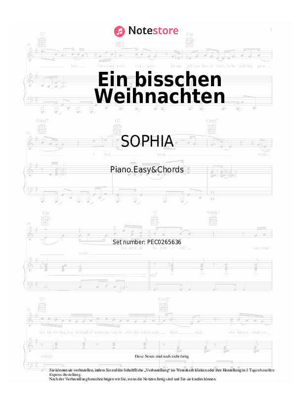 Einfache Noten und Akkorde SOPHIA - Ein bisschen Weihnachten - Klavier.Einfach&Akkorde