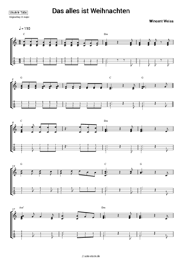 Noten Wincent Weiss - Das alles ist Weihnachten - Ukulele.Tabs