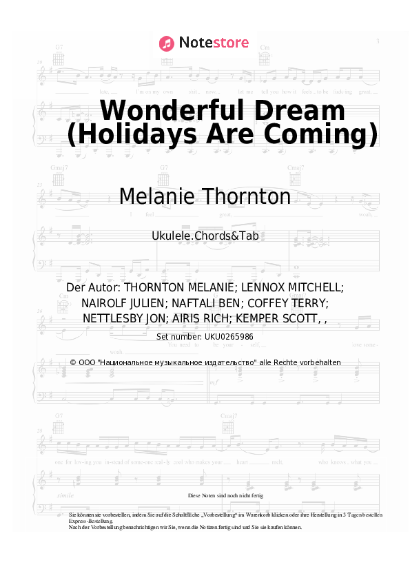 Noten Melanie Thornton - Wonderful Dream (Holidays Are Coming) - Ukulele.Akkorde&Tabs