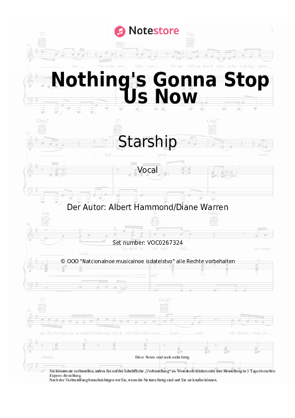 Noten Starship - Nothing's Gonna Stop Us Now - Gesang