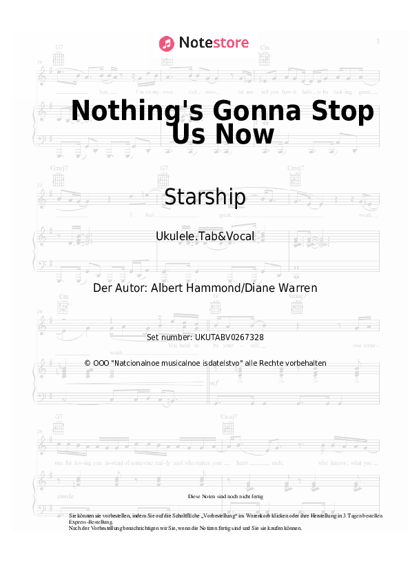 Noten Starship - Nothing's Gonna Stop Us Now - Ukulele.Tabs&Gesang