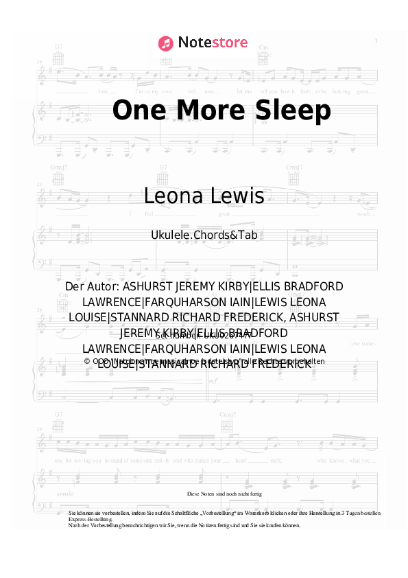 Noten Leona Lewis - One More Sleep - Ukulele.Akkorde&Tabs