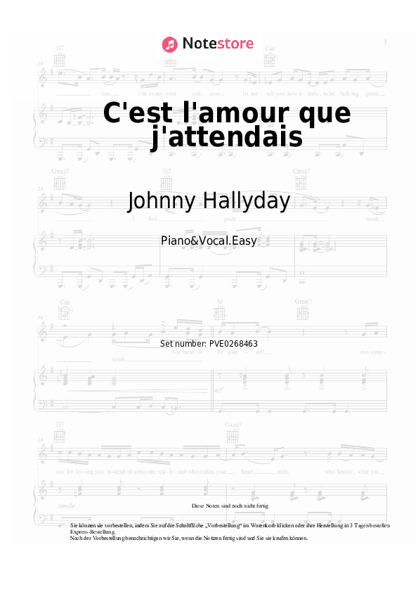 Einfache Noten Johnny Hallyday, Michel Berger - C'est l'amour que j'attendais - Klavier&Gesang.Einfach