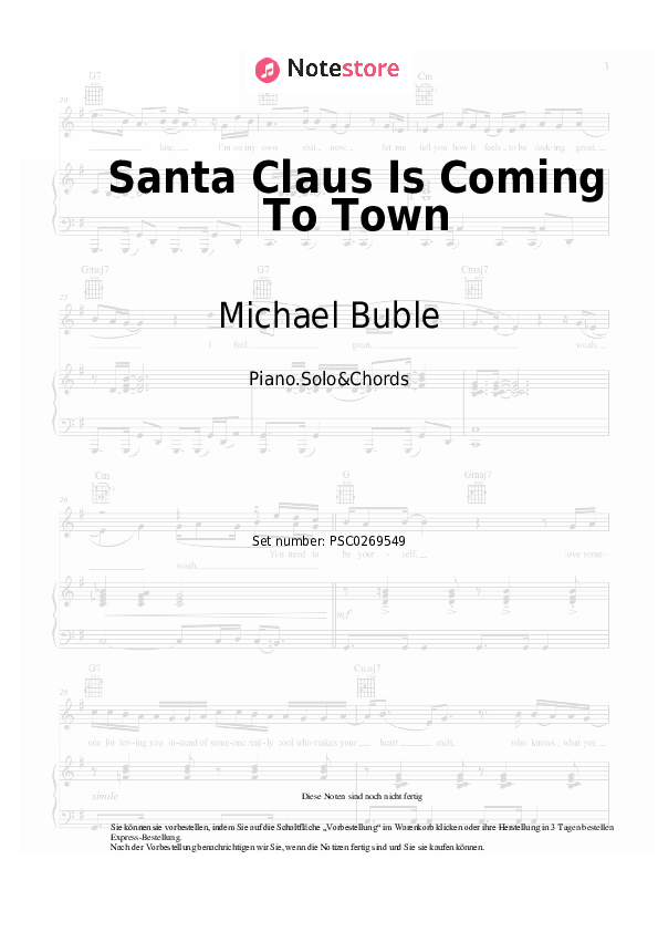 Noten und Akkorde Michael Buble - Santa Claus Is Coming To Town - Klavier.Solo&Akkorde