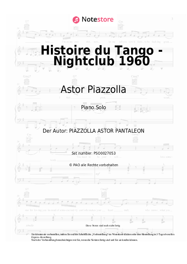 Noten Astor Piazzolla - Histoire du Tango - Nightclub 1960 - Klavier.Solo