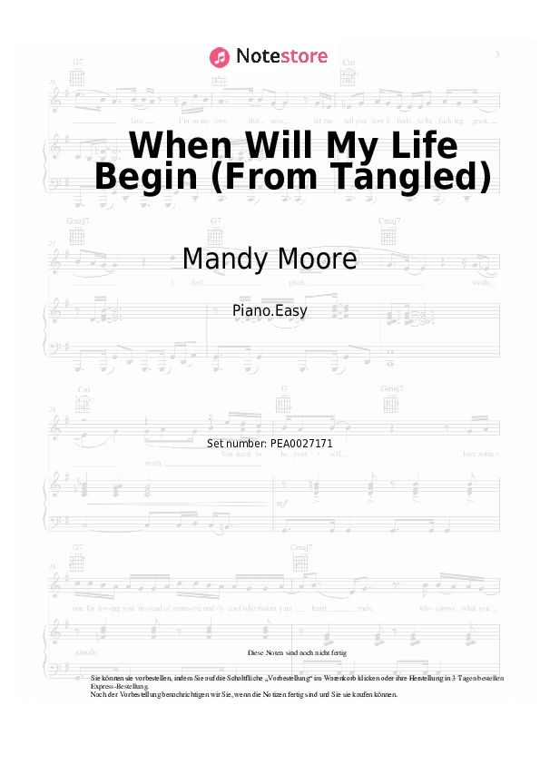 Einfache Noten Mandy Moore - When Will My Life Begin (From Tangled) - Klavier.Easy