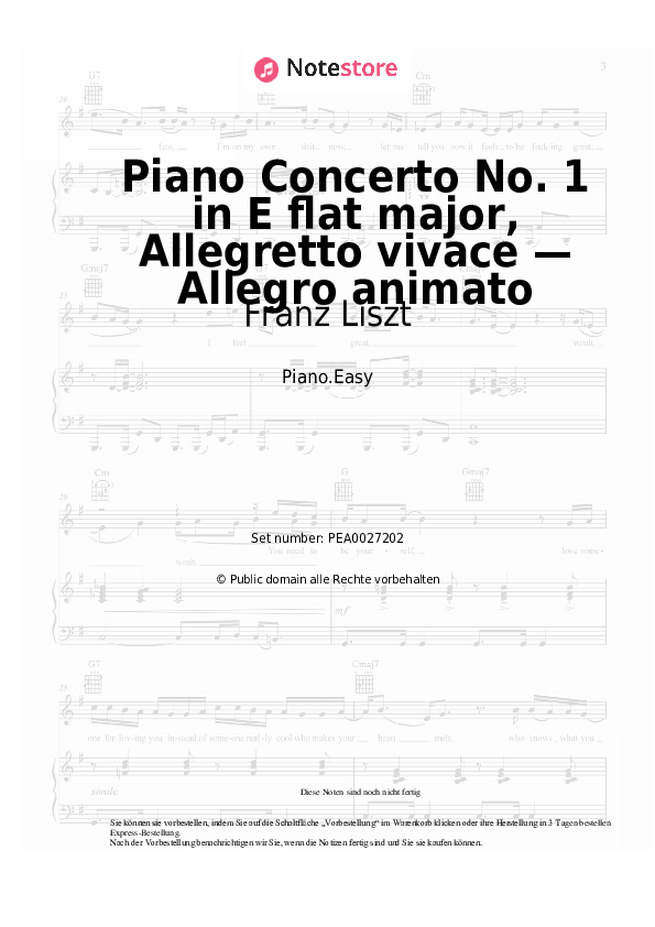 Einfache Noten Franz Liszt - Piano Concerto No. 1 in E flat major, Allegretto vivace — Allegro animato - Klavier.Easy